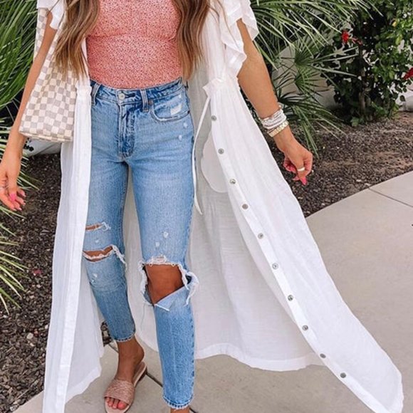 White Boho Plunge V Neck Maxi Dress - Picture 8 of 9